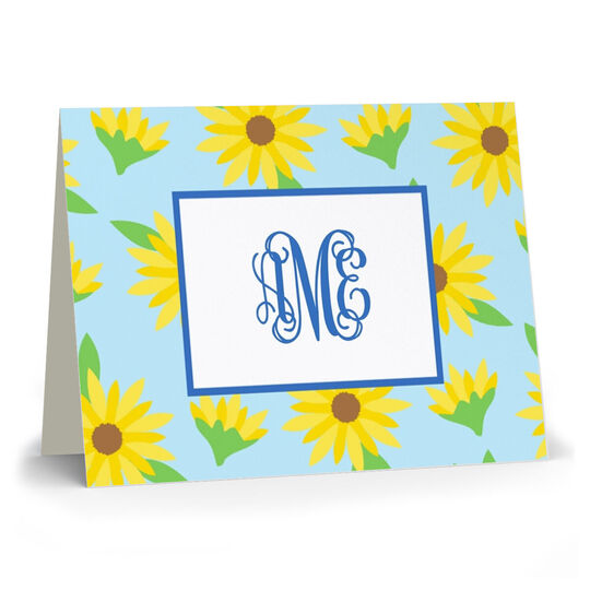 Sunflower Monogrammed Folded Note Cards